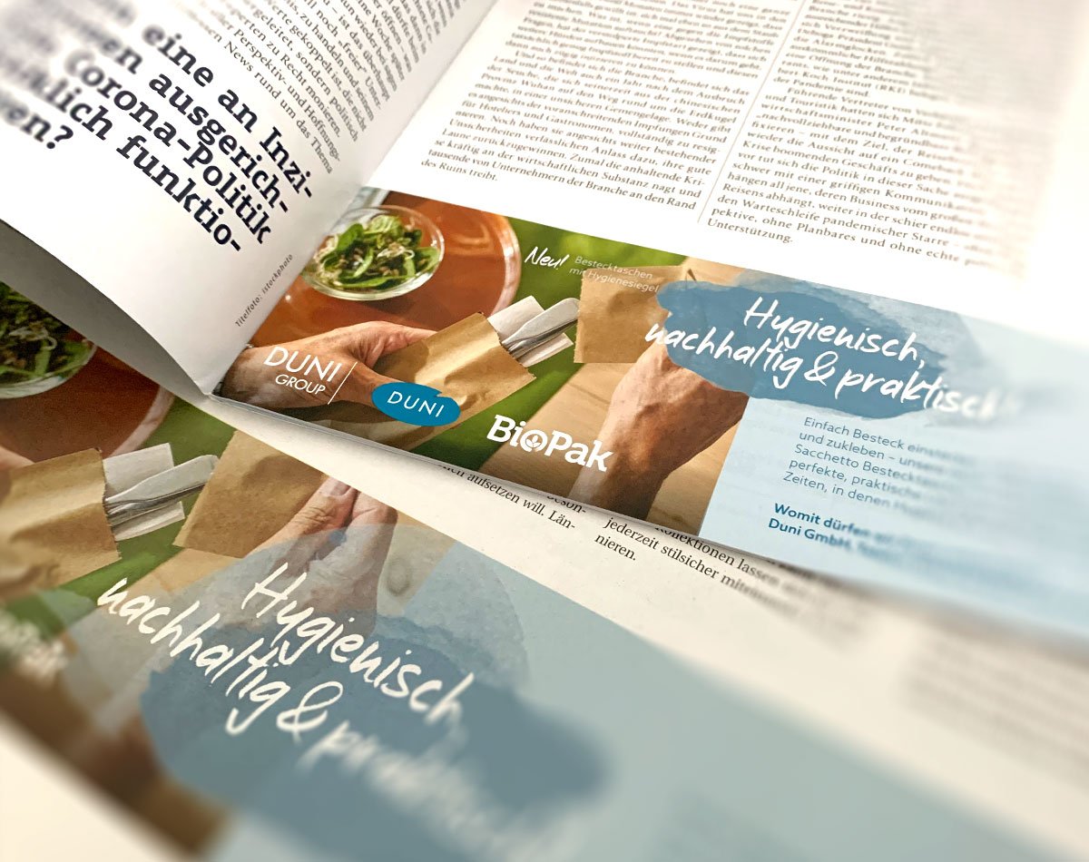Berger Perk und Partner Anzeigenschaltungen Fachmagazine für Duni und BioPak