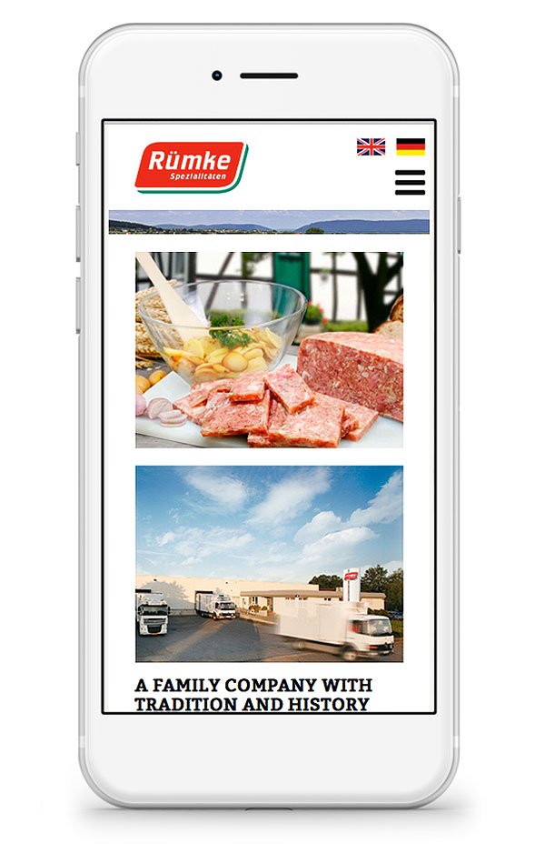 Rümke Spezialitäten Webauftritt mobile english
