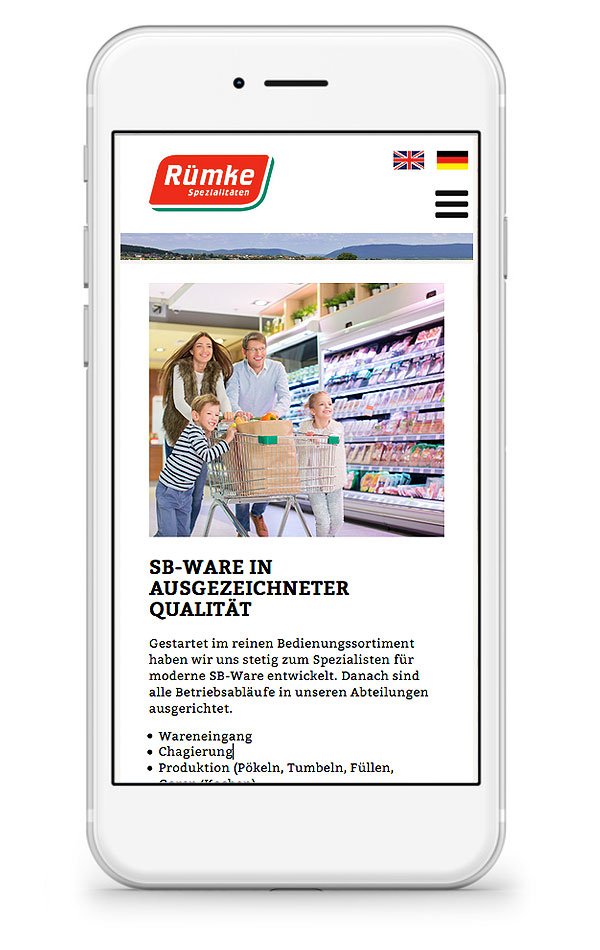 Rümke Spezialitäten Webauftritt mobile
